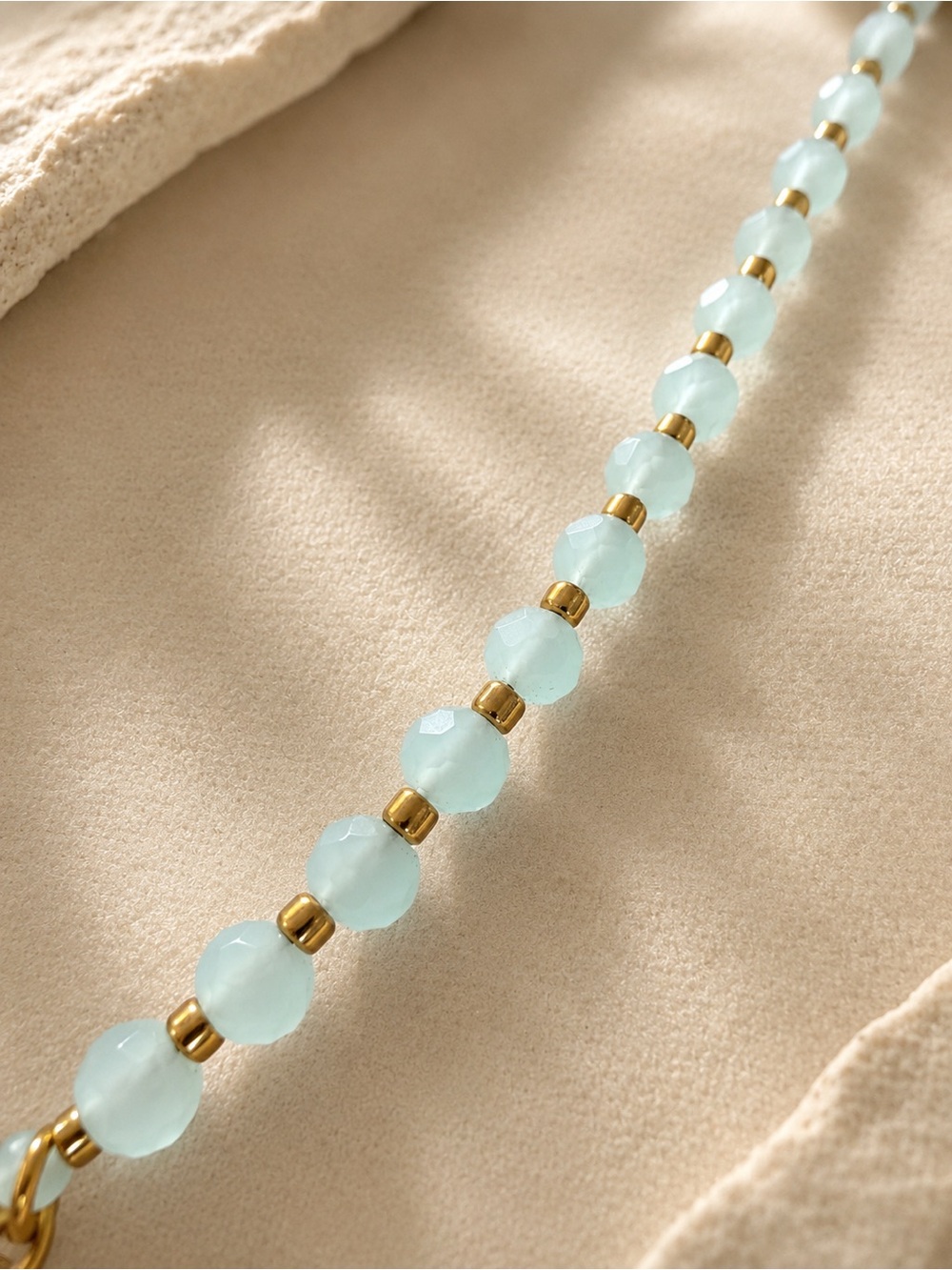 Golden Sun Pendant Necklace with Pale Aqua Beads - Picture 6 of 8